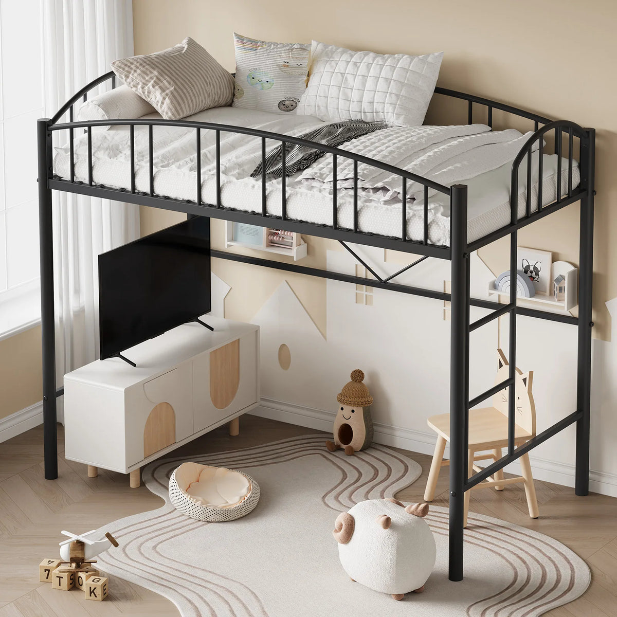 GarveeLife Heavy Duty Metal Loft Bed Frame With Guardrail