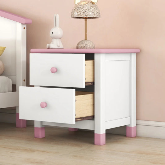 Wooden Kids Nightstand With Two Drawers For Bedroom Storage