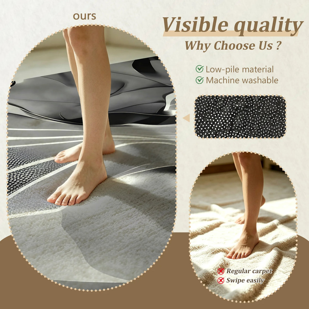 Washable Abstract Area Rug With Velvet Non Slip Backing