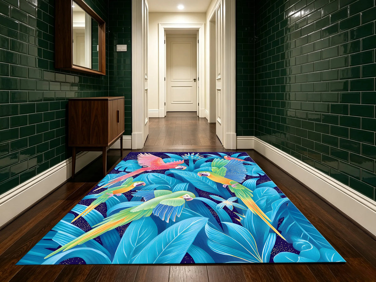 Large Area Rug Tropical Leaf Parrot Print Soft Velvet Smooth Living Room Bedroom Home Decor Area Rug