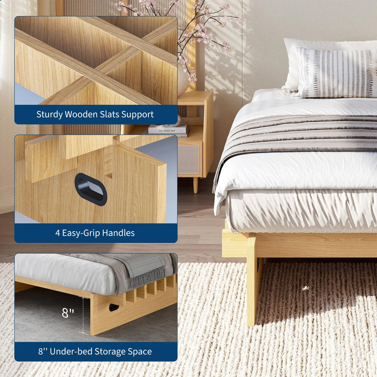 HiMISS Wood Platform Bed Frame Without Headboard Box Spring Free