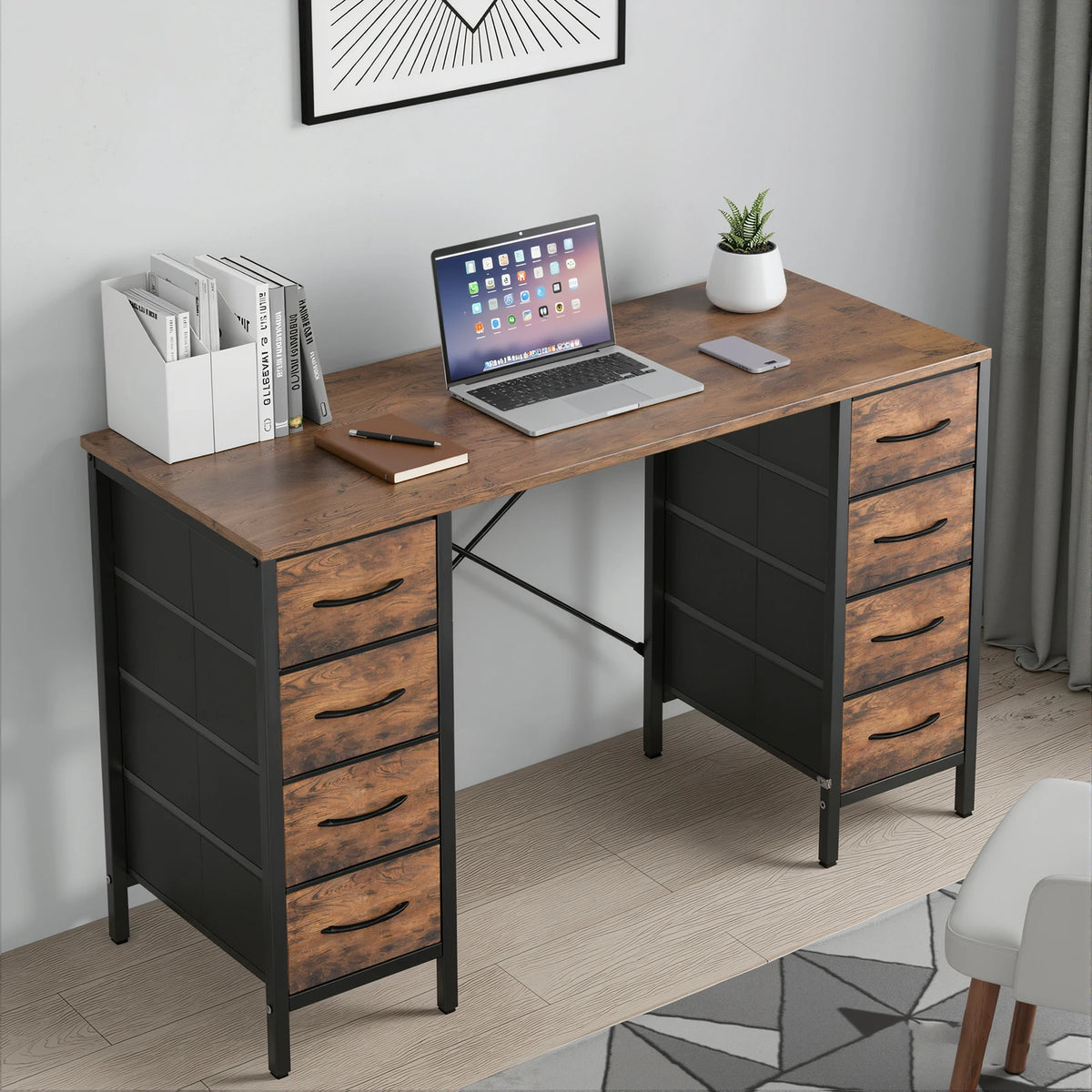 JHK Computer Desk With Fabric Drawers For Office Gaming And Study