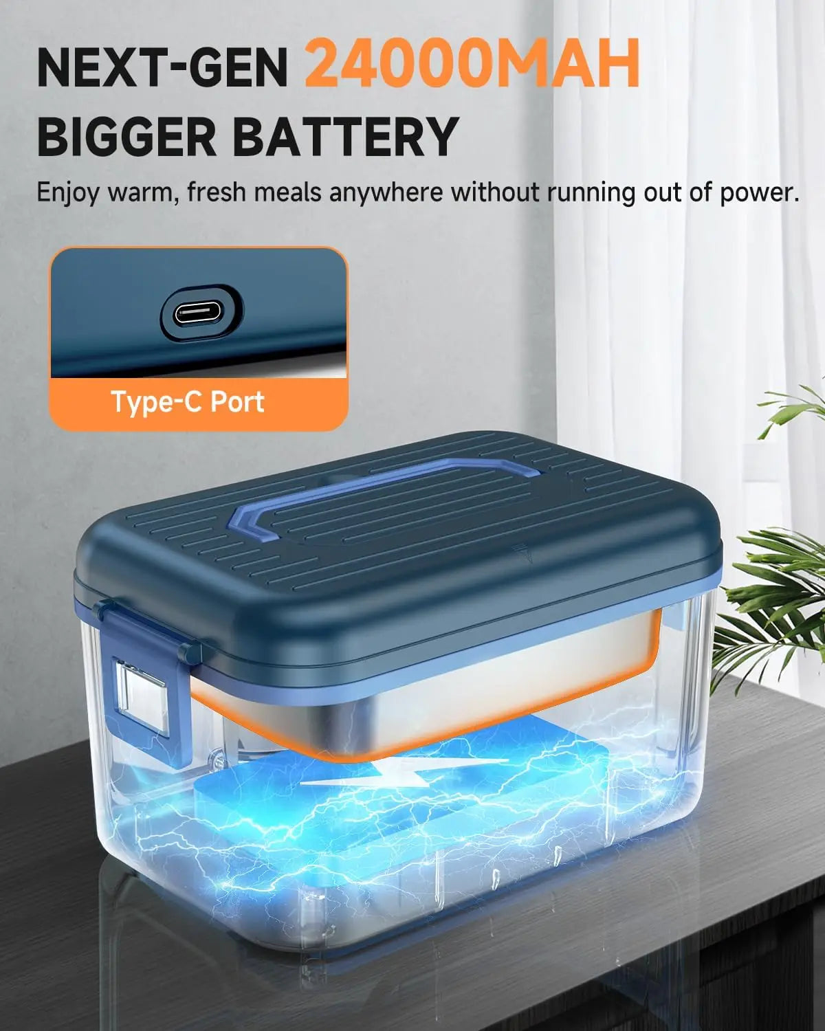 Cordless Rechargeable Heated Lunch Box With Ice Crystal Cooling Compartment