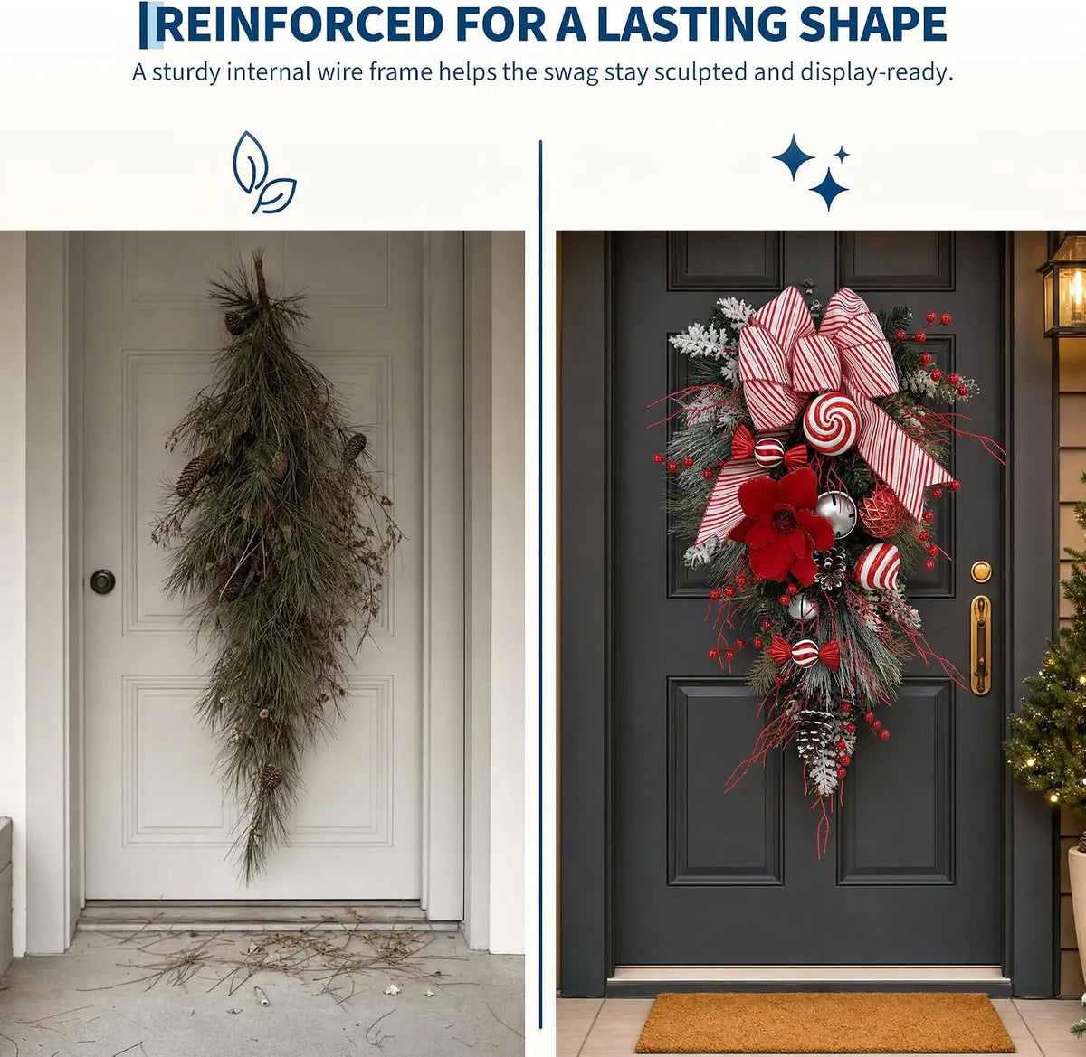 Garvee Artificial Christmas Door Swag With Faux Pine Holiday Greenery