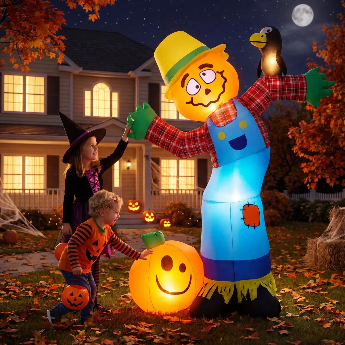 Halloween Inflatable Pumpkin Scarecrow Lighted Outdoor Decor for Porch Lawn