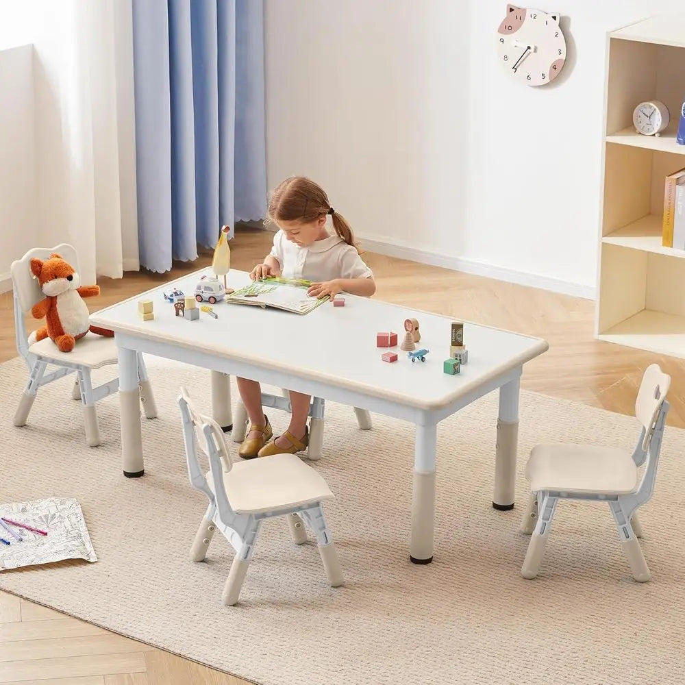 Kids Study Table and Chairs Set, Height Adjustable Toddler Table and Chair Set or Kids Ages 3-8, Graiti Desktop (Burlywood - 1)