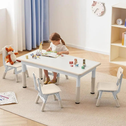 Kids Study Table and Chairs Set, Height Adjustable Toddler Table and Chair Set or Kids Ages 3-8, Graiti Desktop (Burlywood - 1)