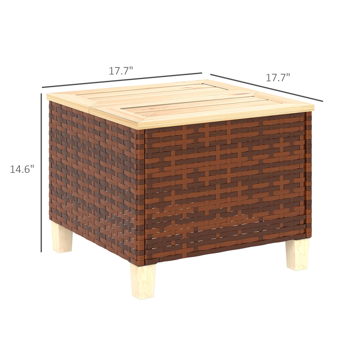 Outsunny Outdoor Side Table With PE Rattan And Wood Top