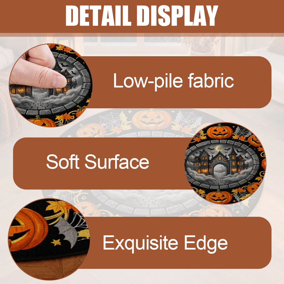 Halloween Pumpkin Haunted House Round Velvet Rug Machine Washable For Home