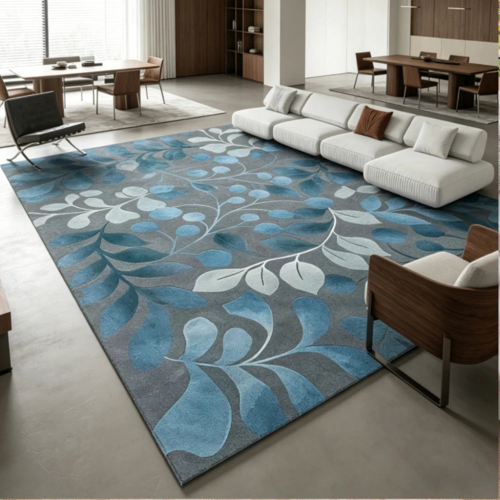 Leaf Pattern Washable Area Rug With Non Slip Rubber Backing