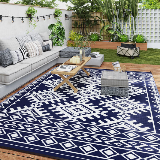 Outsunny Geometric Outdoor Polypropylene Area Rug With Rhombus Border