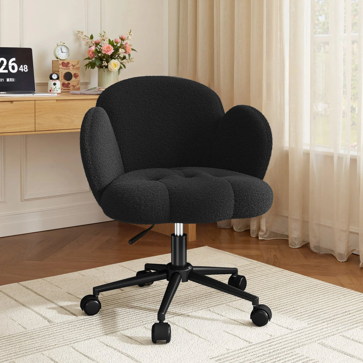 EnHomee Petal Vanity Chair With Wheels, Adjustable Swivel Desk Chair
