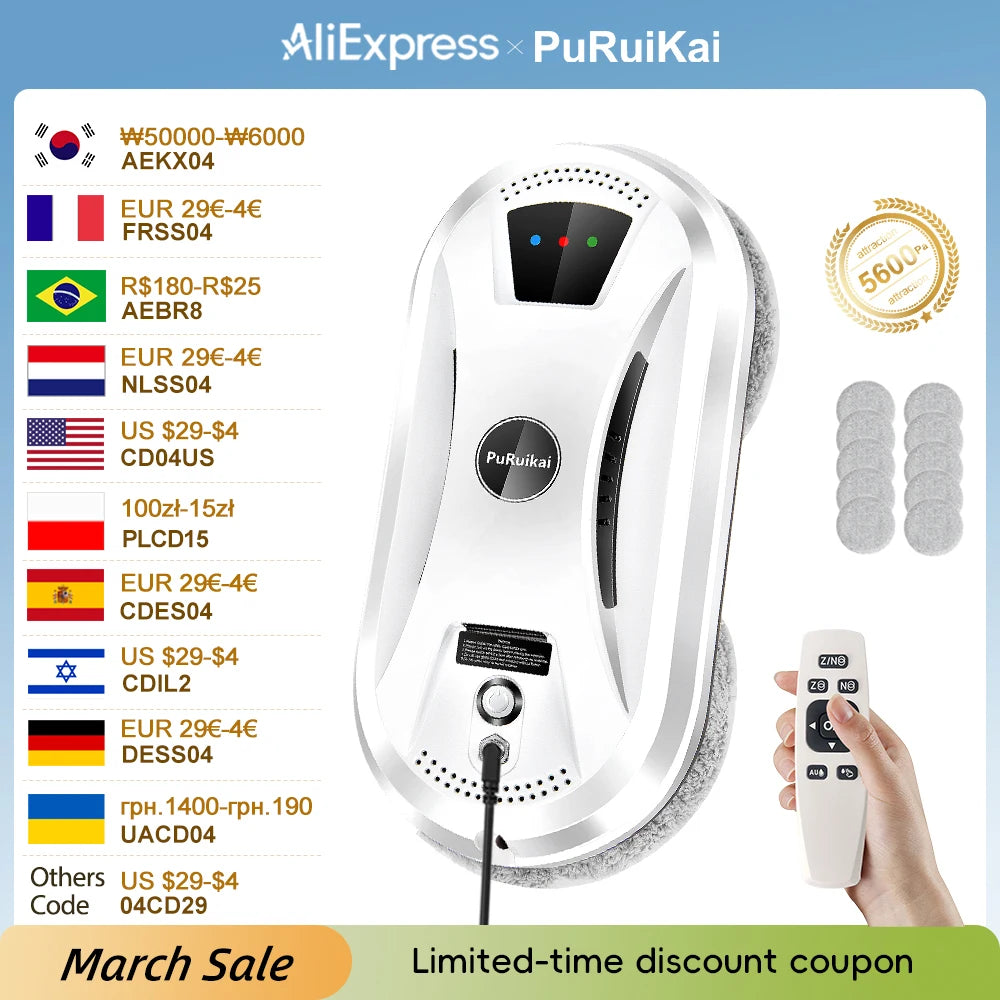 PuRuikai Smart Window Cleaning Robot Glass Vacuum Cleaner