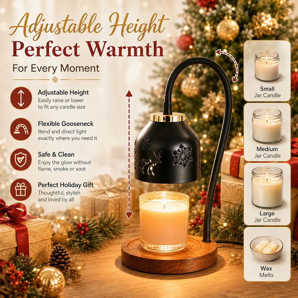 Christmas Snowflake Deer Candle Warmer Lamp With Timer And Dimming
