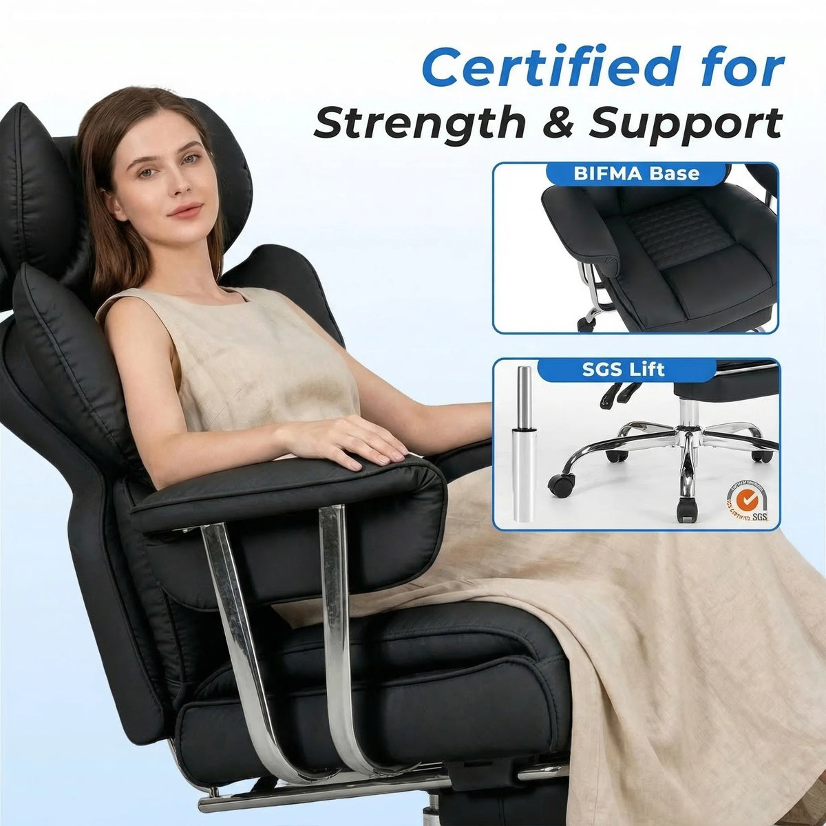 JHK Ergonomic Reclining Office Chair With Footrest And Adjustable Height