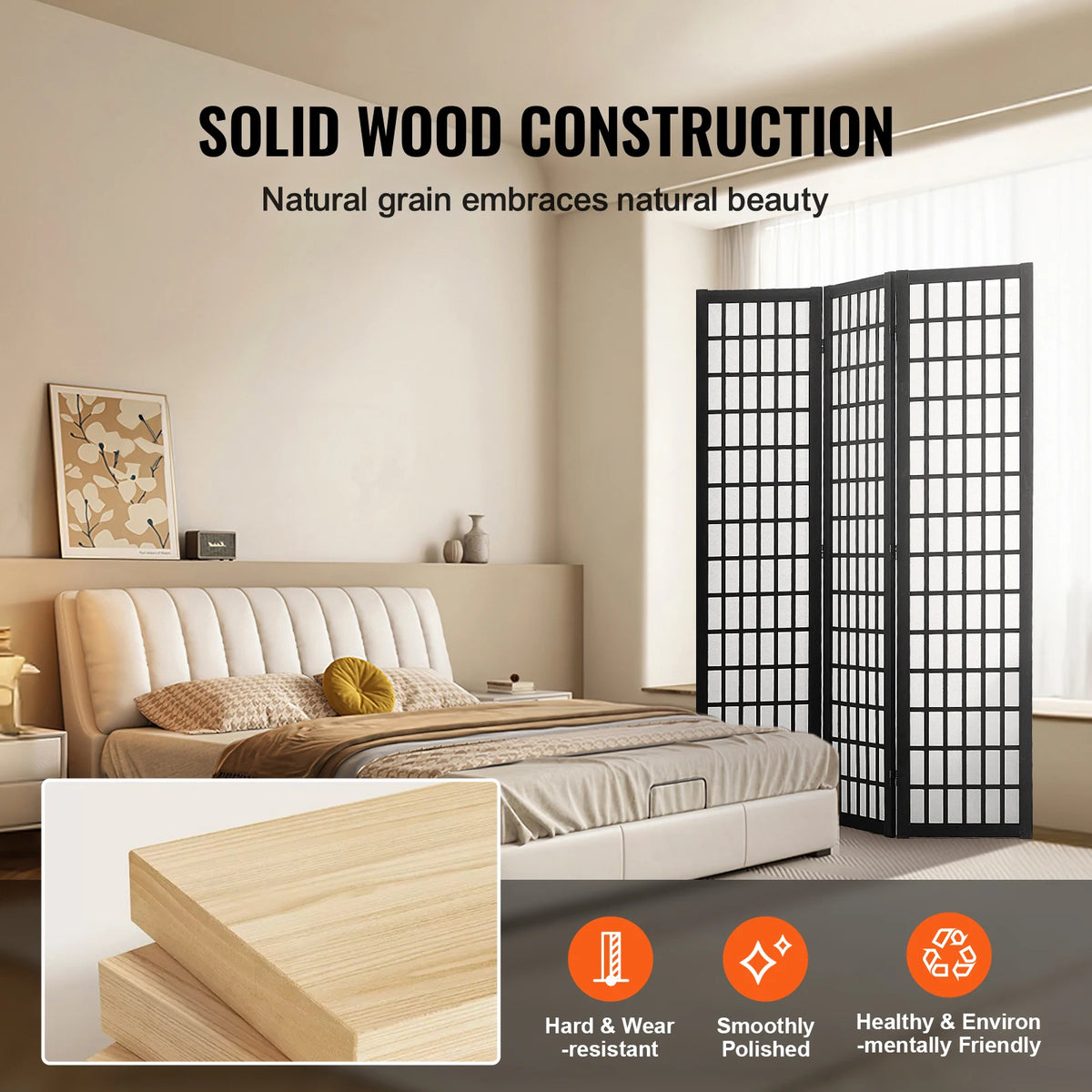 SucceBuy Wooden Folding Privacy Screen Room Divider for Home Office