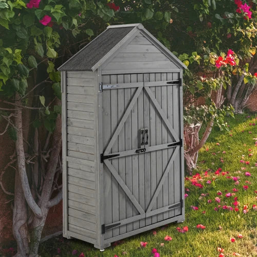 Outdoor Wooden Storage Cabinet With Removable Shelves And Latch