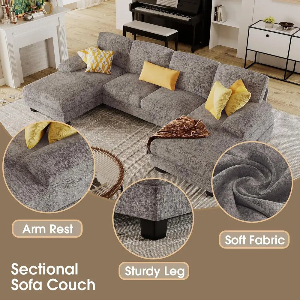 U Shaped Sectional Sofa With Double Chaise For Living Room