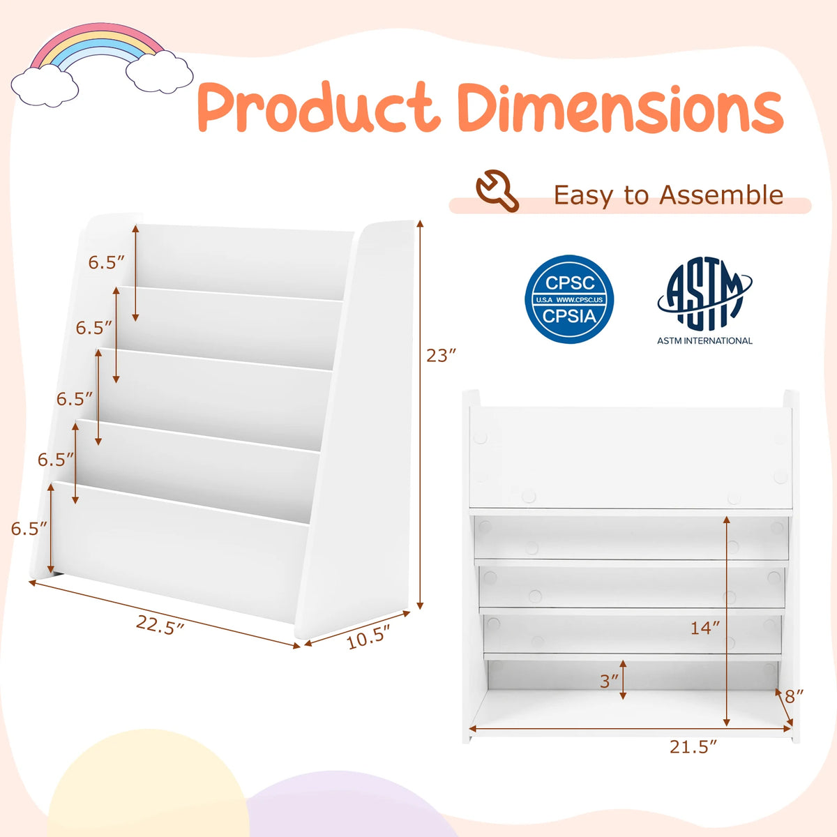 HOMASIS Kids Wooden Sling Bookshelf With Deep Shelves for Toddlers