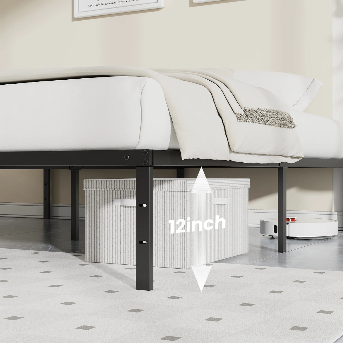 JHK Metal Platform Bed Frame With Sturdy Steel Slat Support