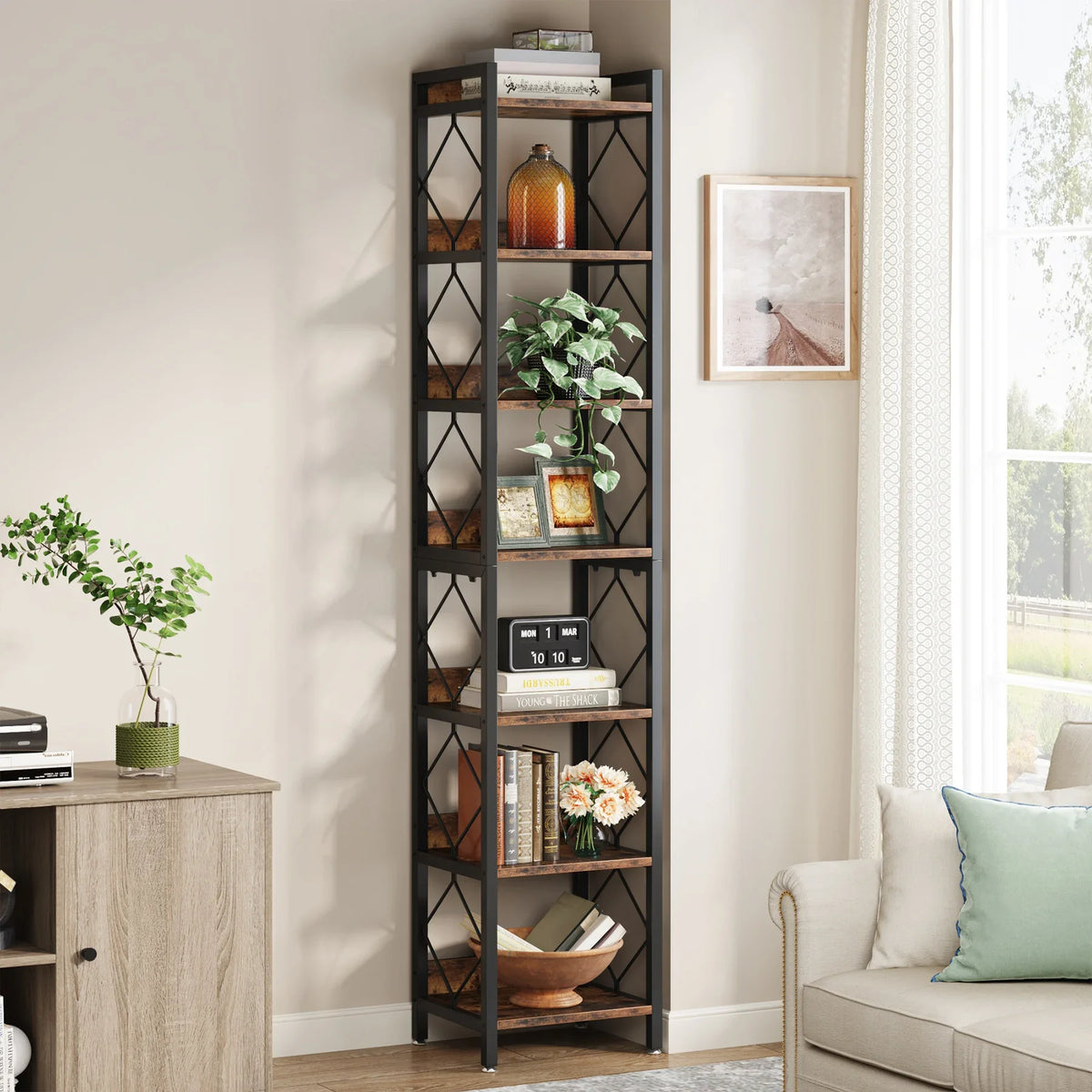 Tribesigns Tall Narrow Freestanding Bookshelf for Small Spaces