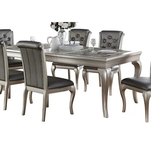 Rectangular Glass Top Dining Table Set With Tufted Side Chairs
