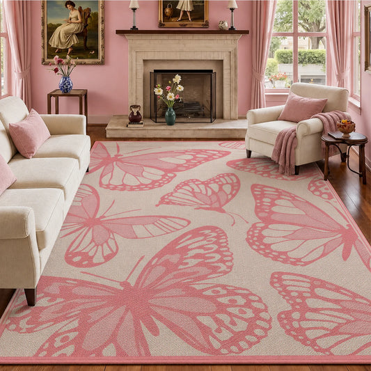 Soft Velvet Butterfly Rug With Non Slip Backing, Machine Washable