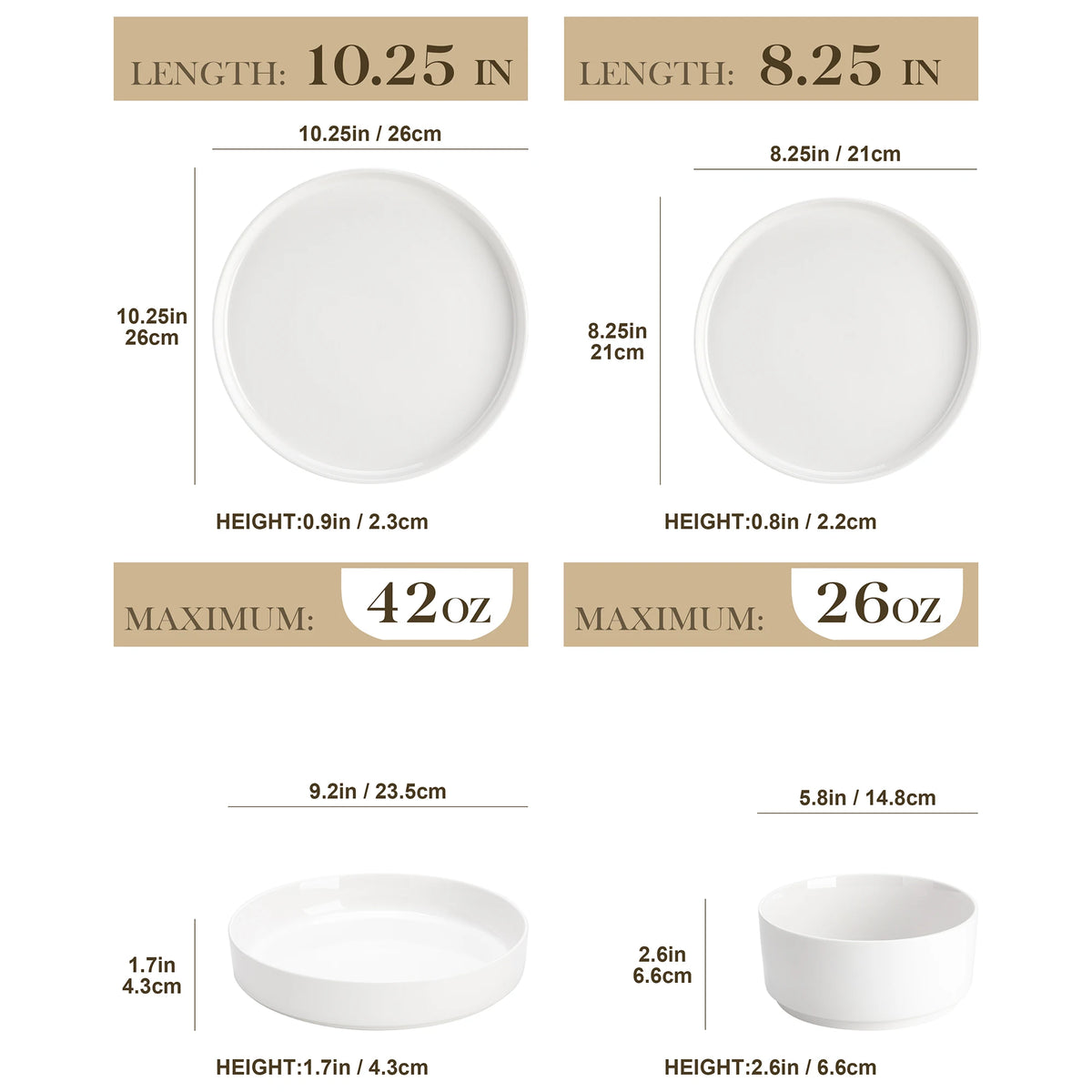 MALACASA Ceramic Dinnerware Set With Plates Bowls And Rim Design