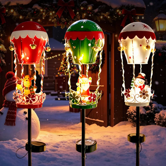 Solar Christmas Santa Claus Hot Air Balloon Garden Stake Light