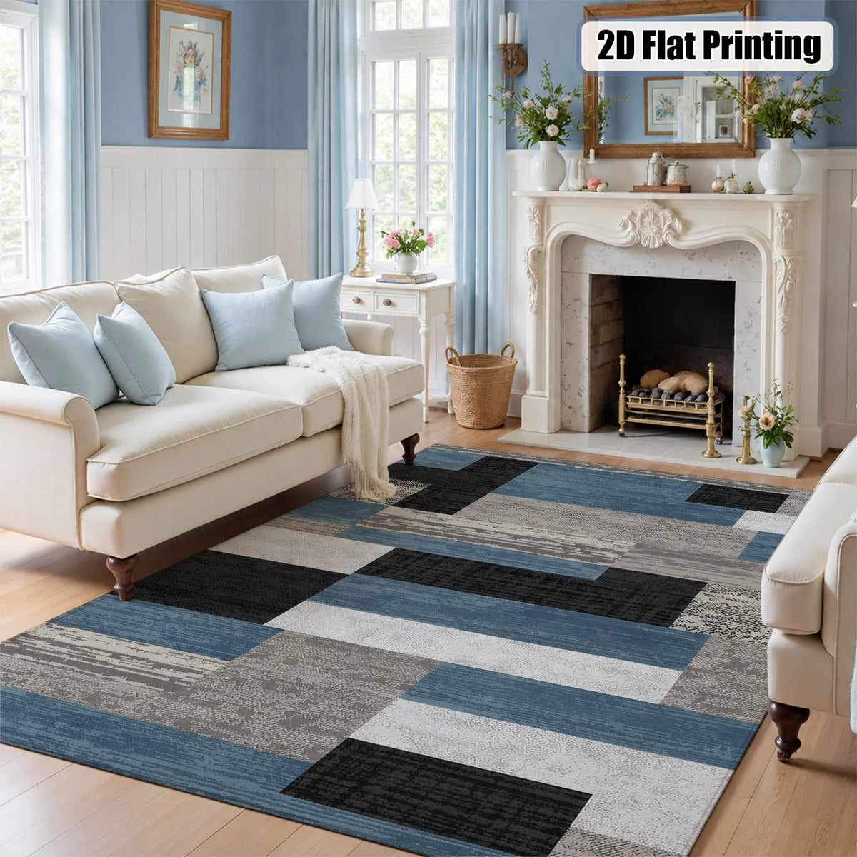 Washable Velvet Low Pile Area Rug With Non Slip Backing