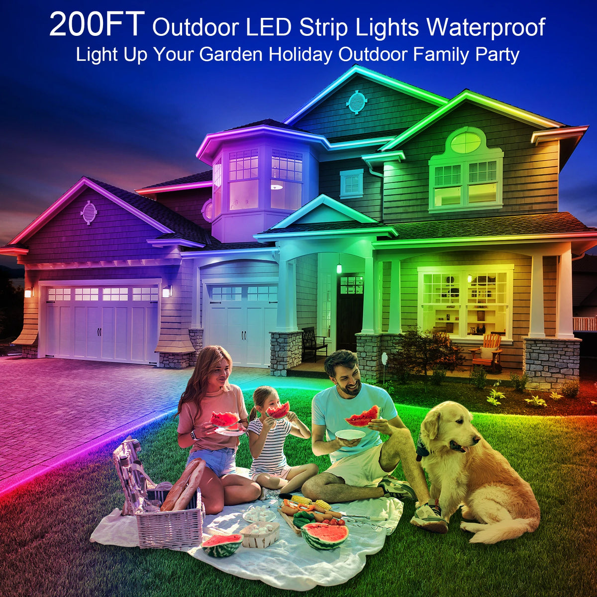 200ft Outdoor LED Strip Lights Waterproof,IP68 Outside Led Light Strips with App and Remote,Music Sync RGB Exterior Rope Self Adhesive Back for Deck,Balcony,Pool