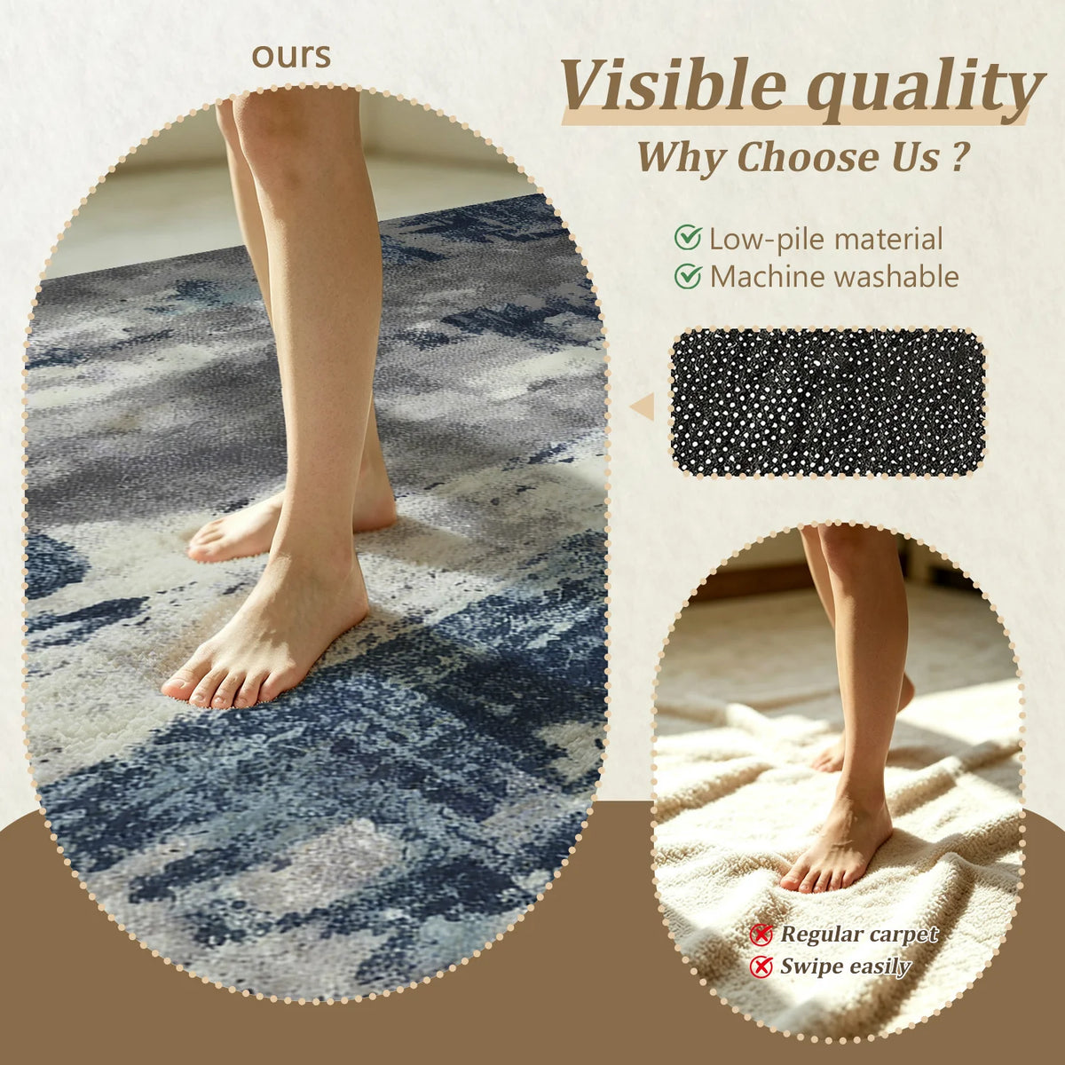Soft Velvet Washable Abstract Area Rug With Non Slip Backing