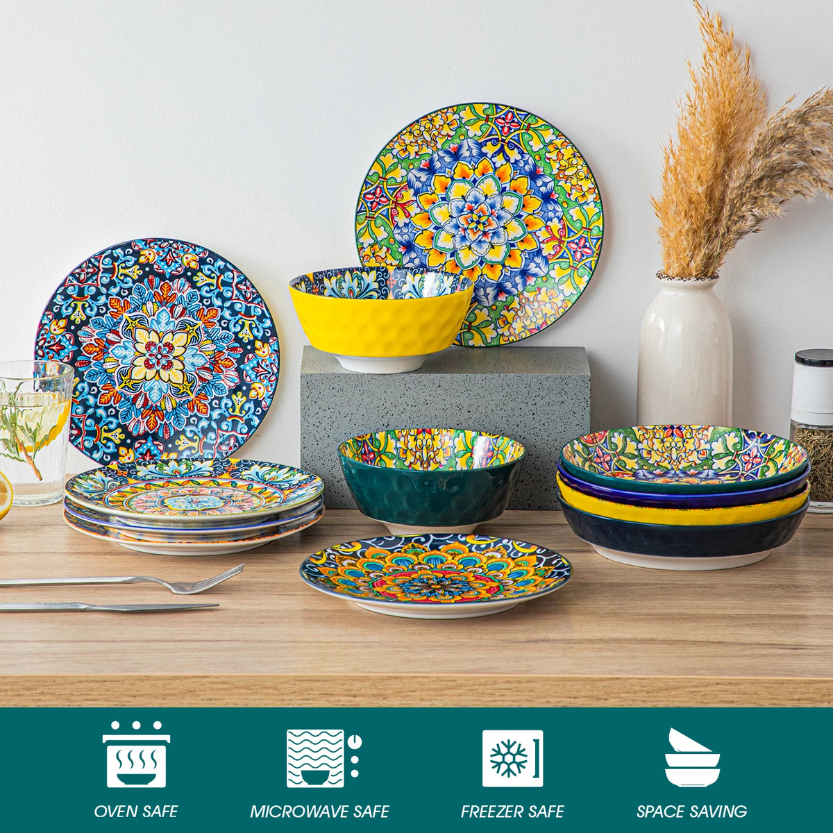 MALACASA Ceramic Dinnerware Set with Plates and Assorted Bowls