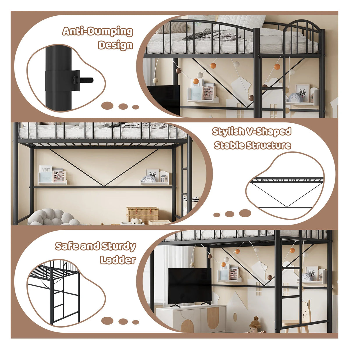 GarveeLife Heavy Duty Metal Loft Bed Frame With Guardrail