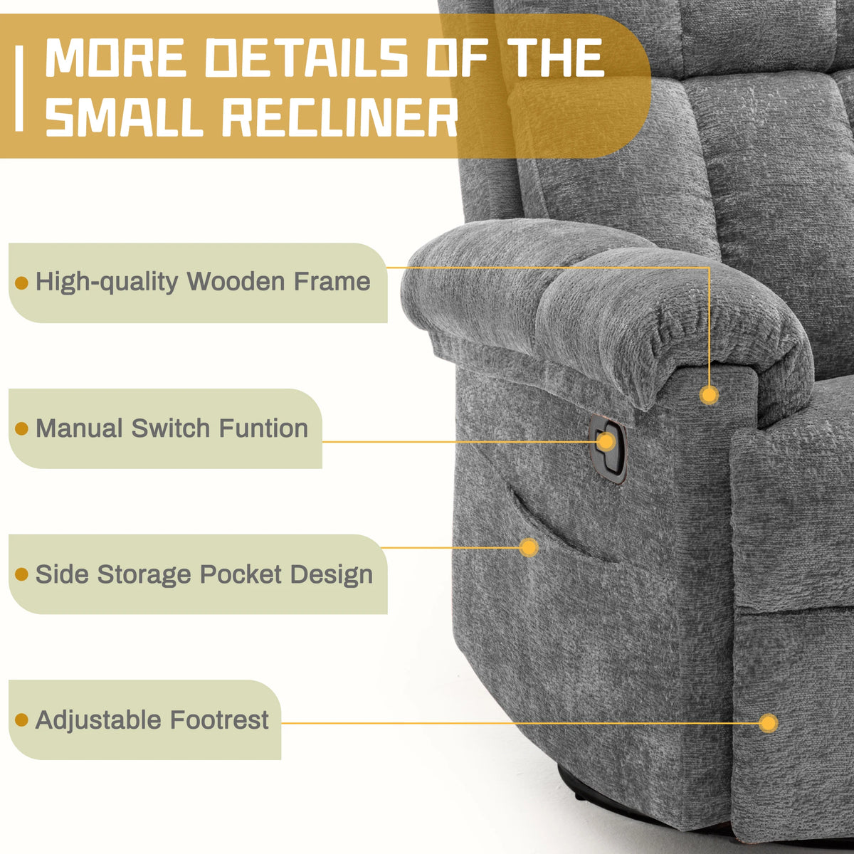 KORSER Swivel Rocker Recliner Chair with Side Pockets