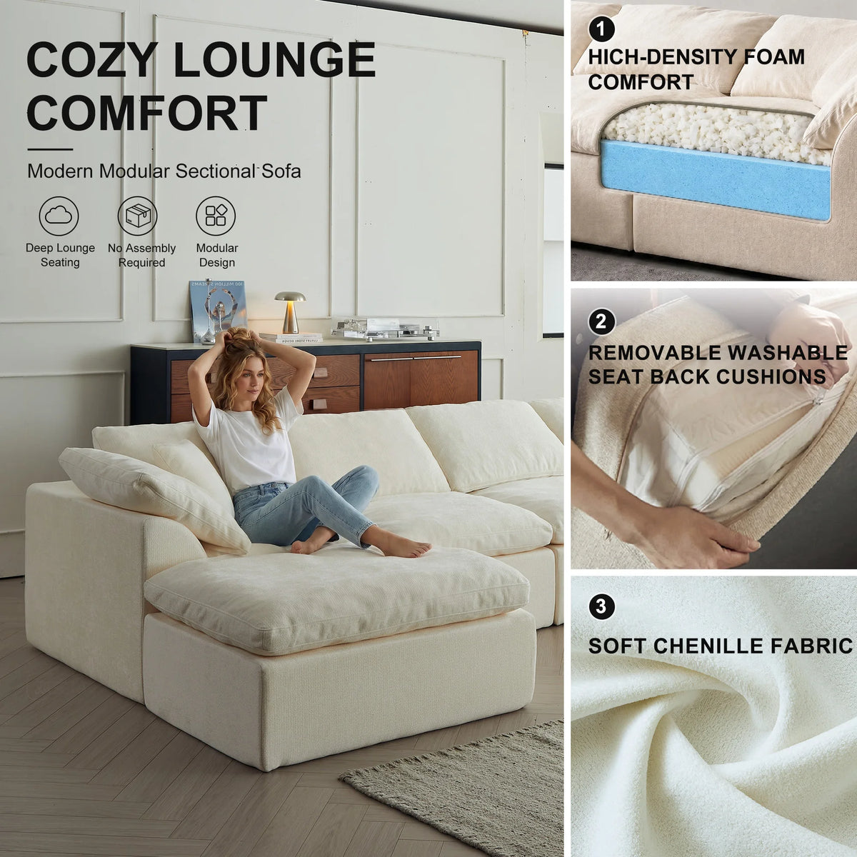 Yeflixvrau Modular U Shaped Sectional Sofa With Deep Cushions