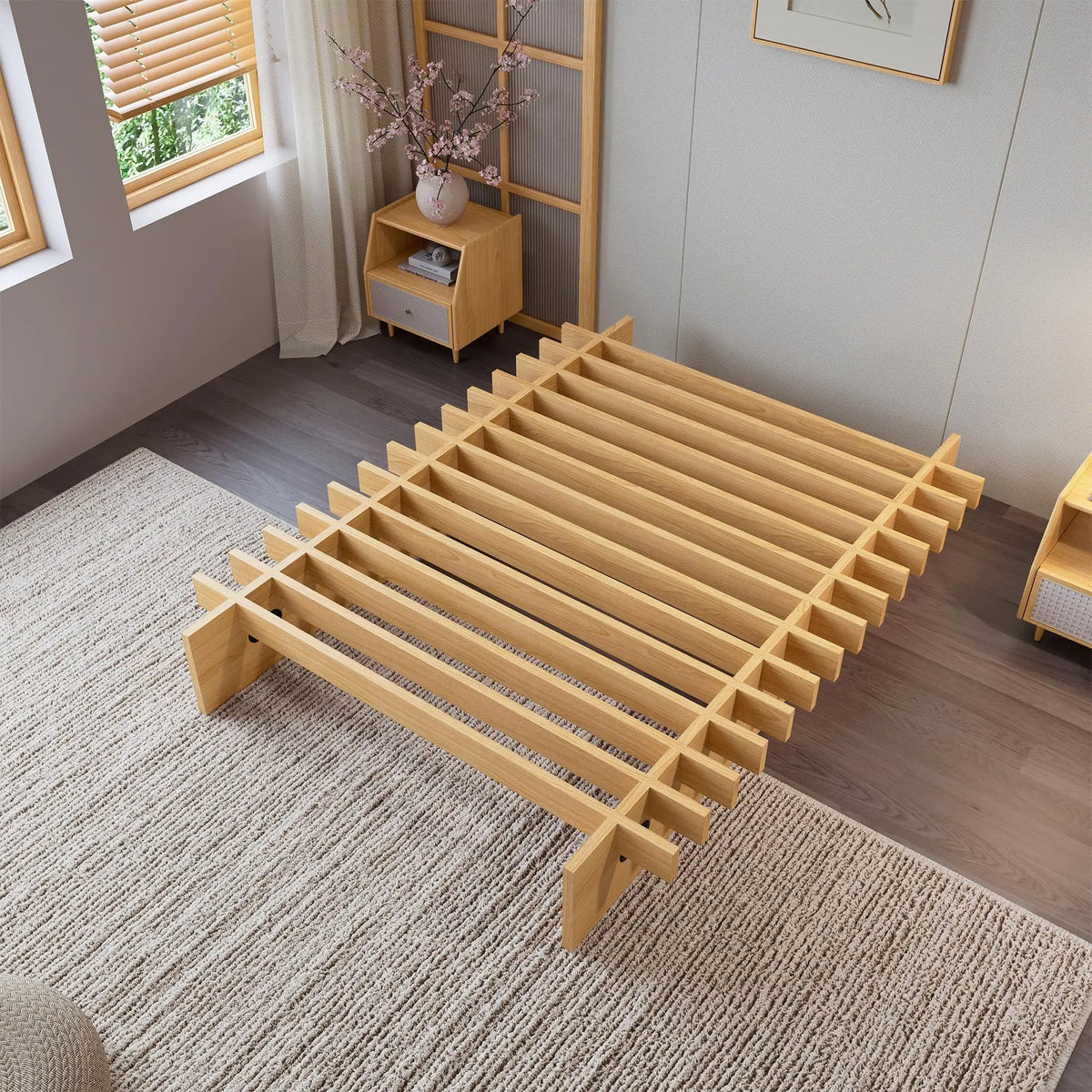 HiMISS Wood Platform Bed Frame Without Headboard Box Spring Free