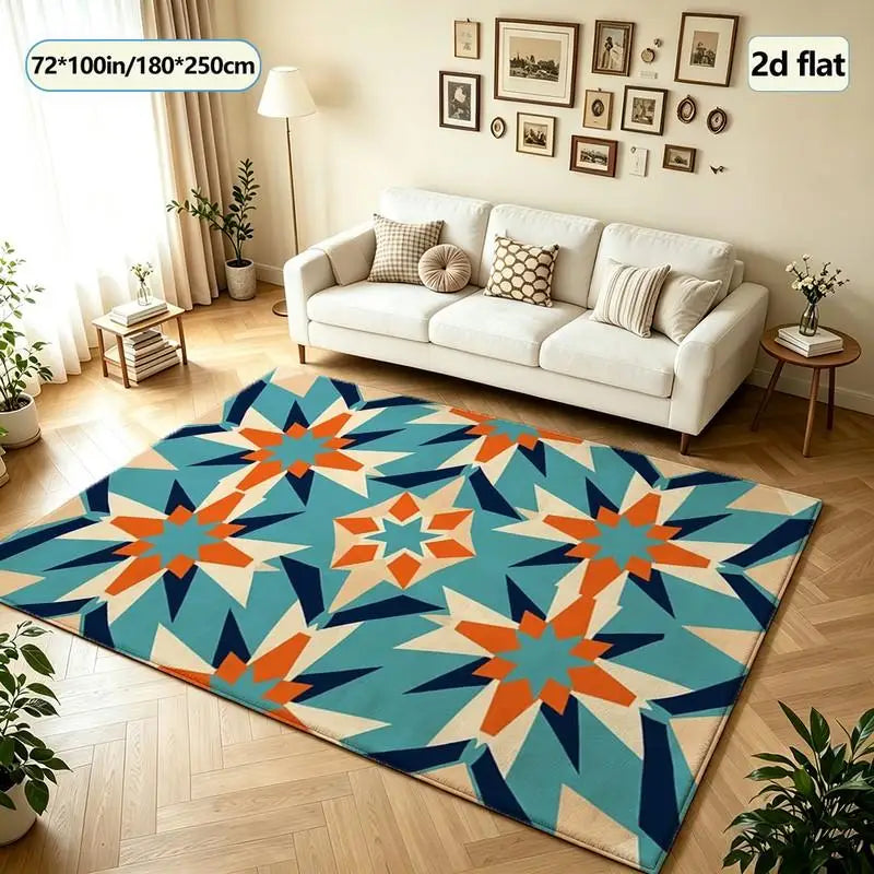 Boho Star Geometric Carpet Flooring, Southwestern Tribal Style Area Rug for Living Room Bedroom Home Decor