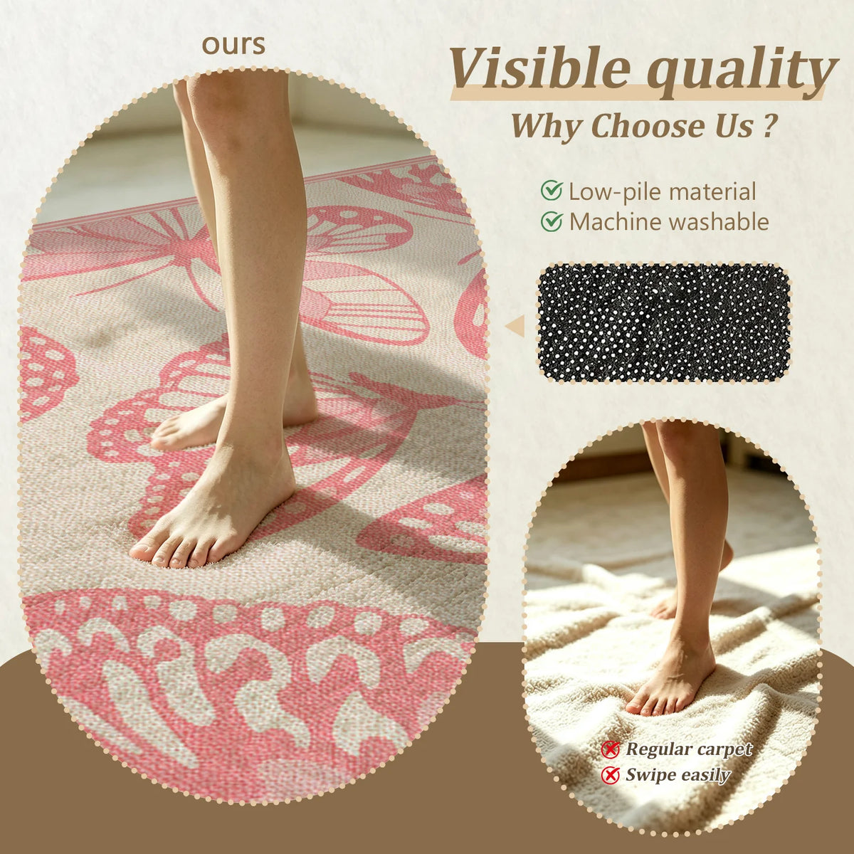 Soft Velvet Butterfly Rug With Non Slip Backing, Machine Washable