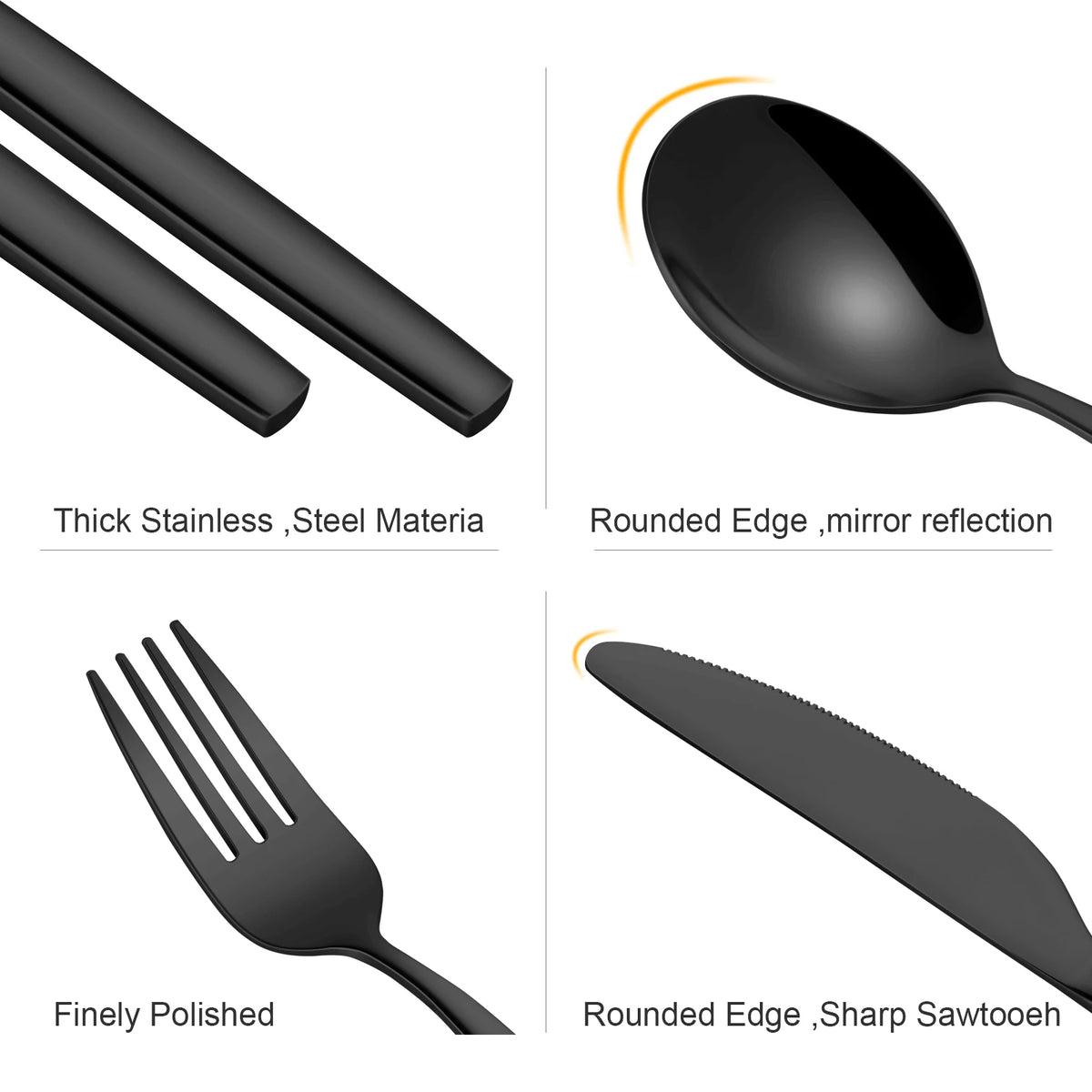 EliteZ Stainless Steel Flatware Set With Steak Knives For Dining