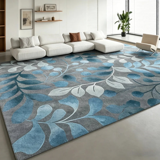 Leaf Pattern Washable Area Rug With Non Slip Rubber Backing