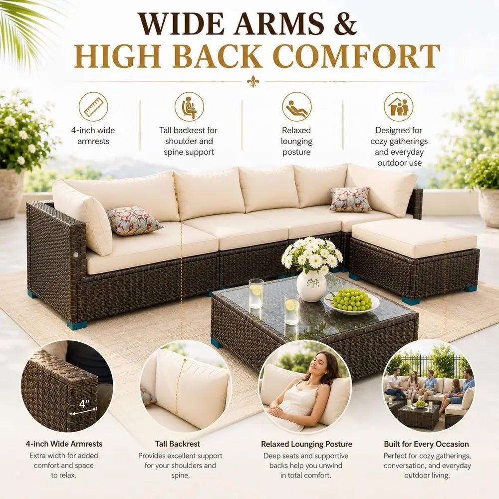 All Weather Wicker Patio Sectional Sofa Set With Coffee Table