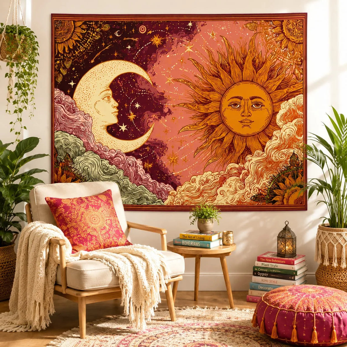 Celestial Sun And Moon Tapestry Wall Hanging Decor for Bedroom and Living Room