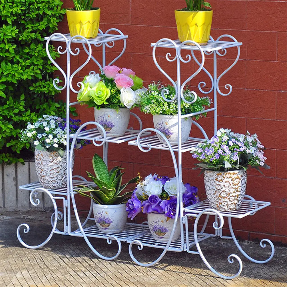 Four Tier Metal Plant Stand for Indoor Outdoor Garden Display