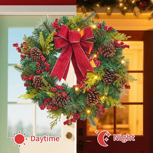 Garvee Pre Lit Christmas Wreath With Decorative LED Lights