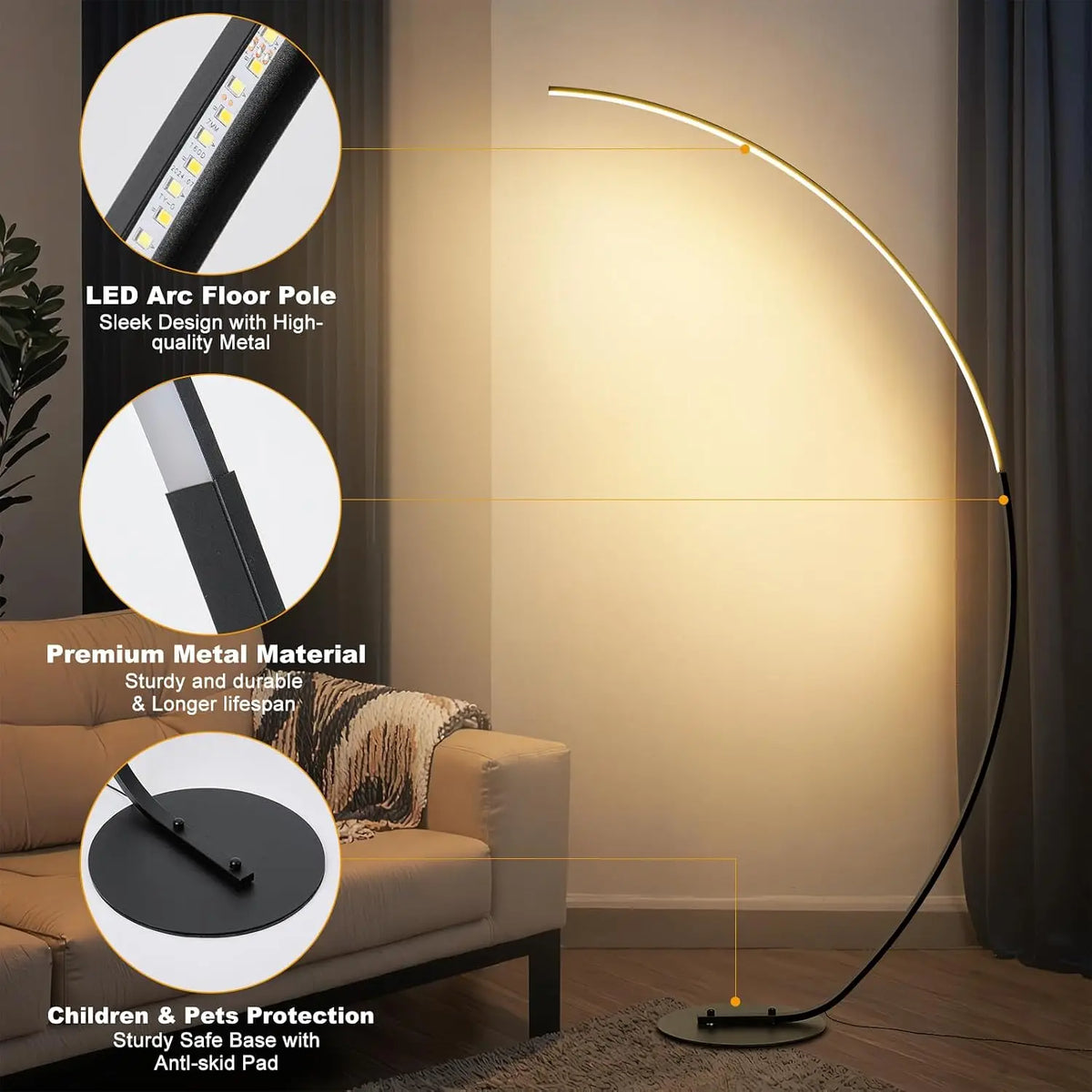 IYUNXI Arched LED Floor Lamp With Remote Dimmable Ambient Lighting