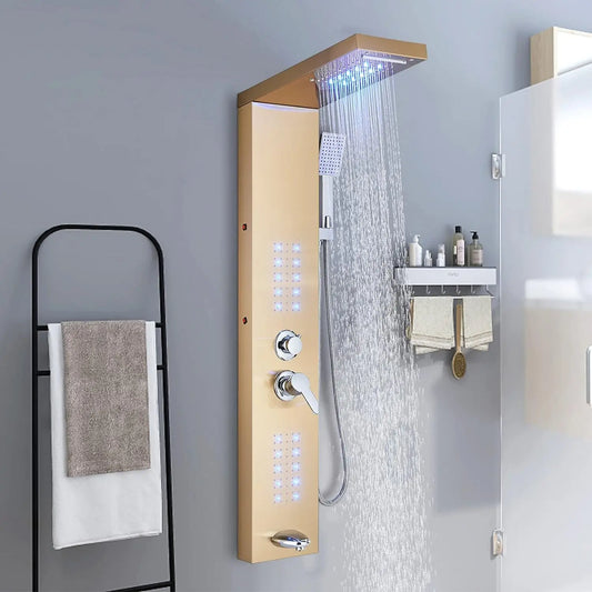 Stainless Steel Shower Panel With LED Head And Body Jets