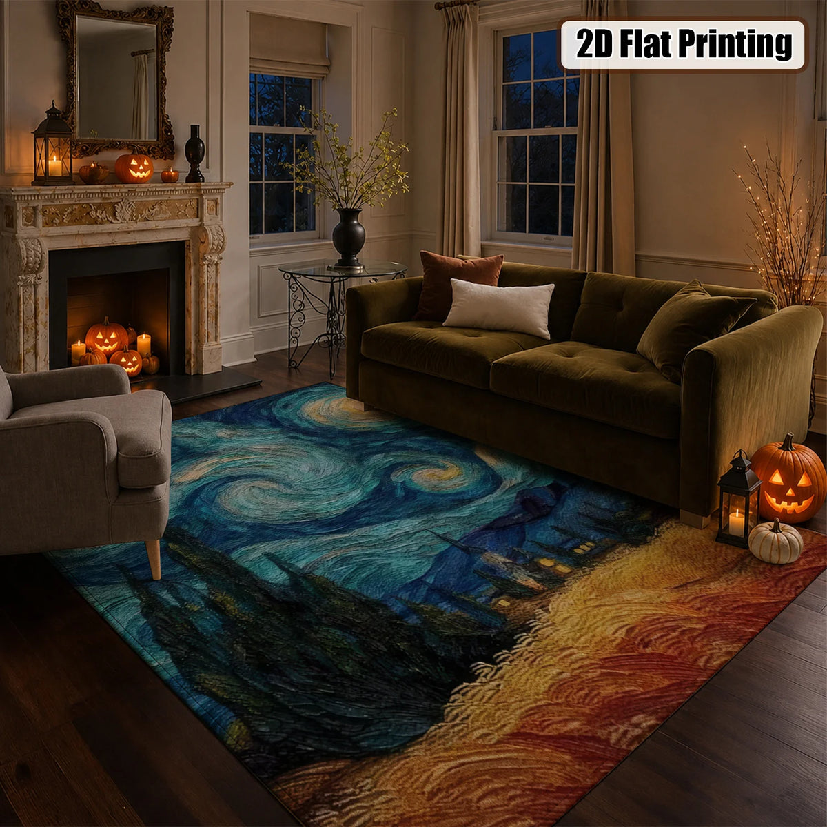 Van Gogh Starry Night Art Print Washable Non Slip Area Rug