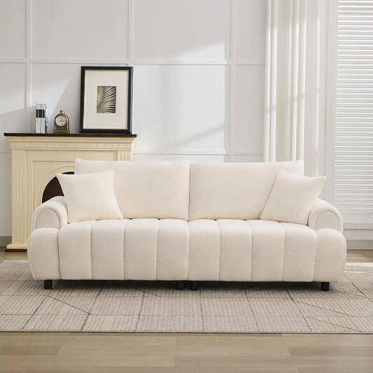 Boucle Upholstered Curved Sofa With Deep Seat And Removable Cover