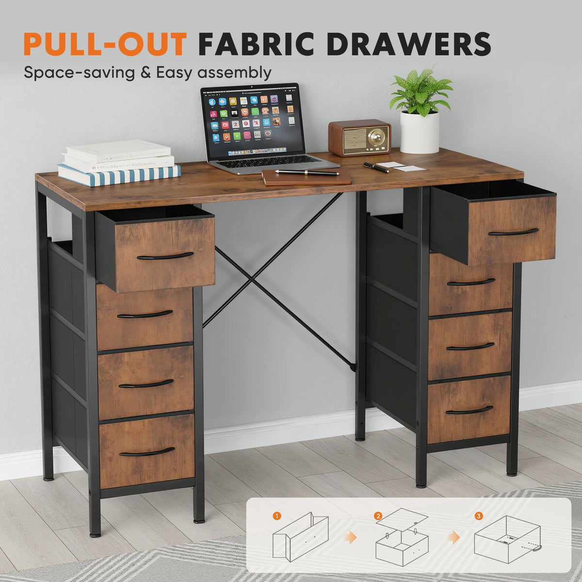 JHK Computer Desk With Fabric Drawers For Office Gaming And Study